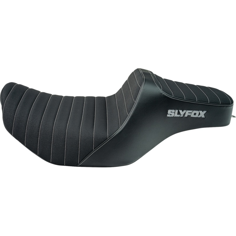 SLYFOX Highnoon Seat – Vinyl – Classic Stitch – Gray Logo – FLH/FLT ’23-’24 4704B-SlyFox